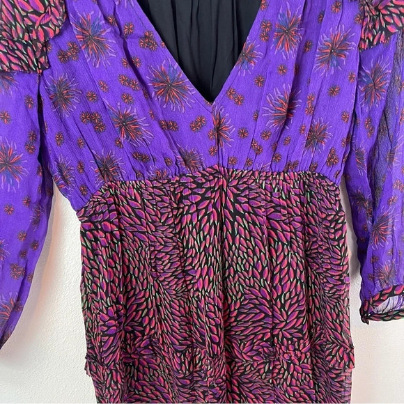 New BA&SH Gypsie Tiered Printed Crepe Midi Dress Purple Violet NWT Bohemian 4 - Picture 8 of 15